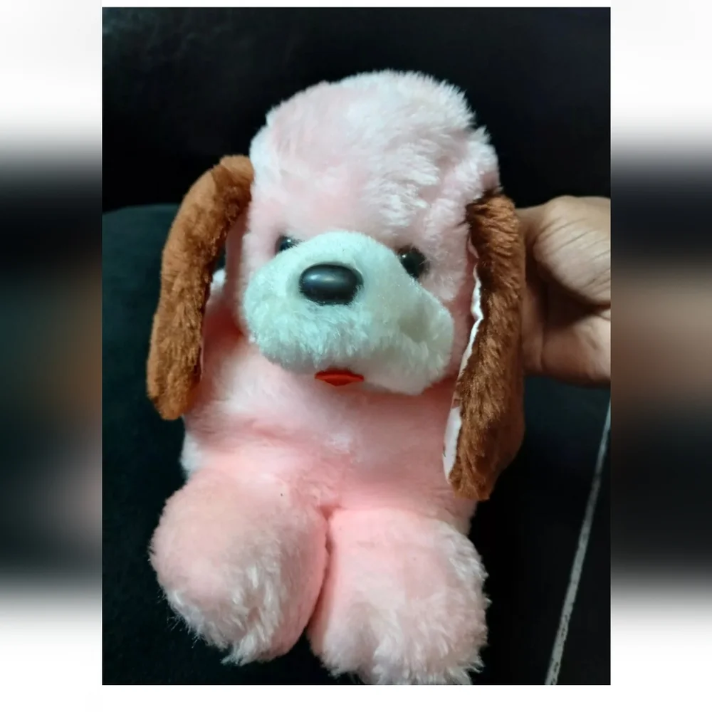 Vintage House Of Lloyd Pink Puppy Dog Stuffed Plush Floral Inside Basket Rare‎